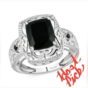 Australian Black Tourmaline Ring Sterling Silver, Thai Black Spinel